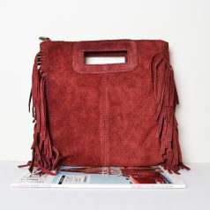 bolso bandolera con flecos piel de serraje burdeos