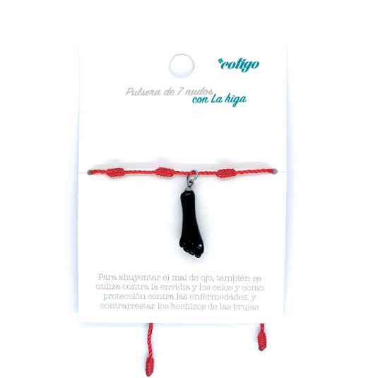 pulsera 7 nudos roja amuleto con la higa mano negra 