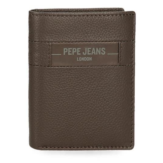 pepe jeans checkbox cartera marron vertical piel