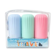 set de baño y viaje rellenable de silicona 3 piezas + neceser