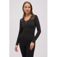 ysabel mora camiseta termica cuello pico encaje negro
