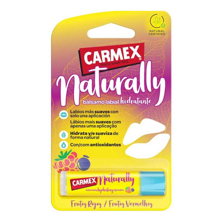 carmex naturally balsamo labia frutos rojos stick 4,25 gr