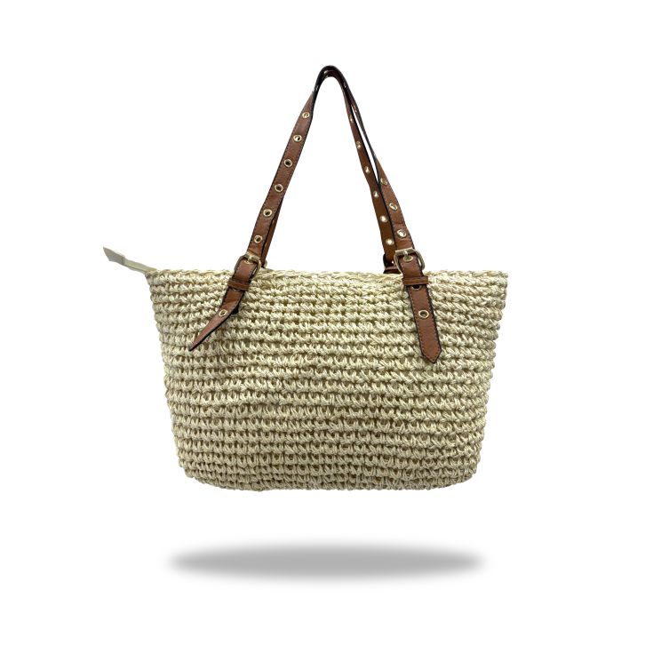 javier larrainzar bolso grande de hombro rafia con 2 asas beige