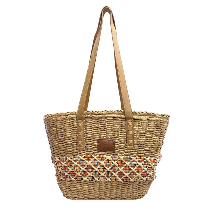 javier larrainzar bolso capazo rafia dos asas detalles naranjas