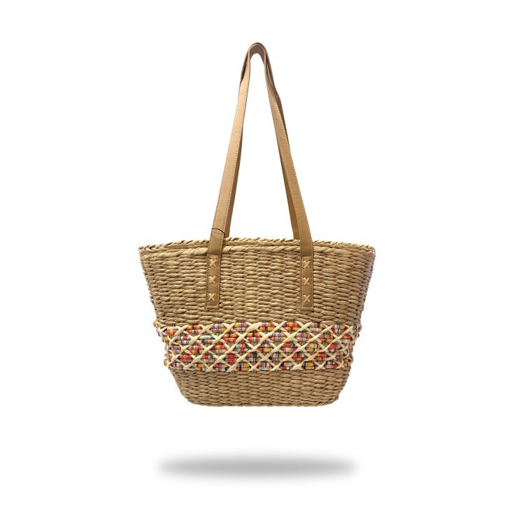 javier larrainzar bolso capazo rafia dos asas detalles naranjas