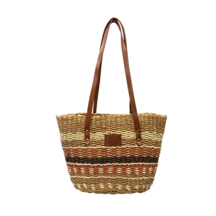 javier larrainzar bolso capazo rafia dos asas rayas horizontales