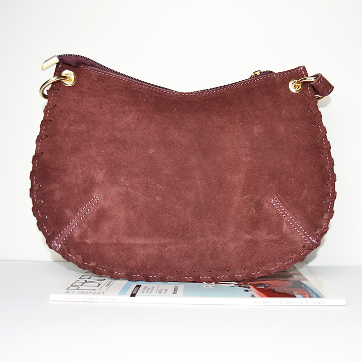 bolso de mano semirendondo tachuelas serraje piel burdeos