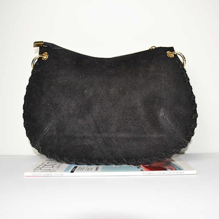 bolso de mano semirendondo tachuelas piel de serraje negro