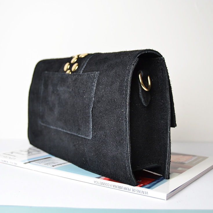 bolso bandolera piel de serraje negro