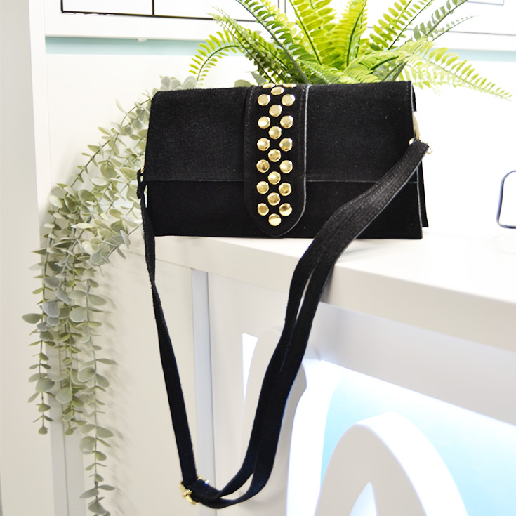 bolso bandolera piel de serraje negro