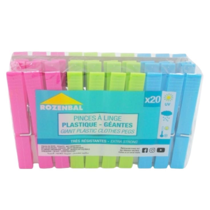 rozenbal pinzas de plastico gigante colores 20 unidades
