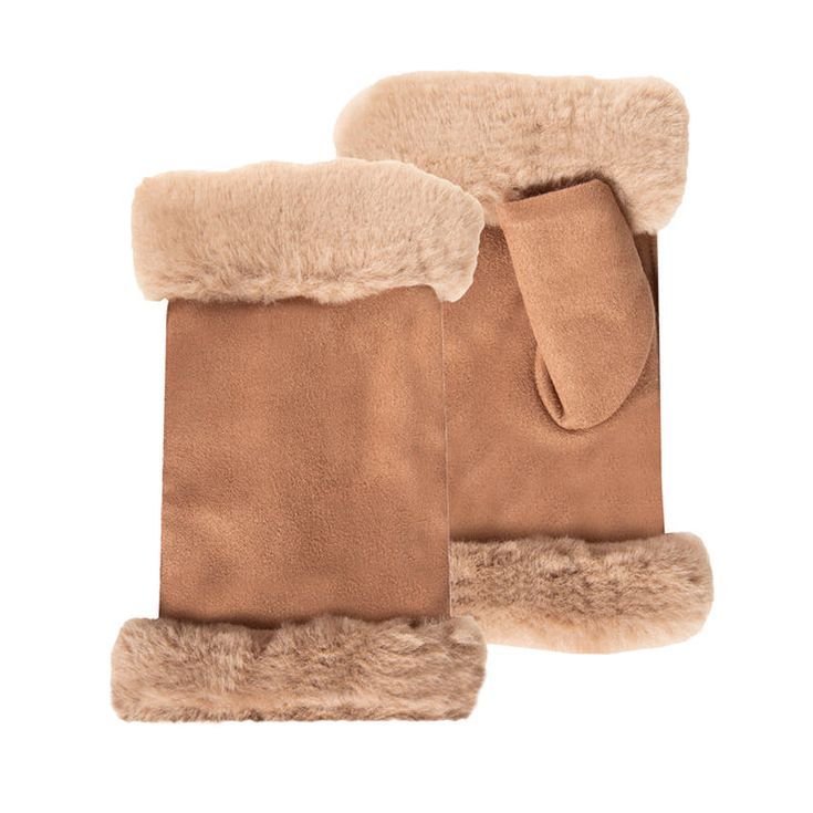 isotoner guantes mitones imitacion piel con pelo camel