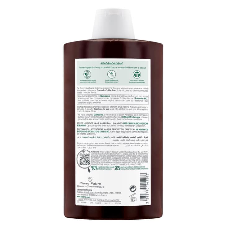 klorane quinina y edelweiss bio champu 400ml