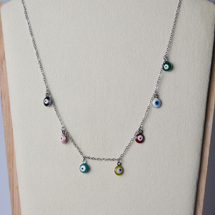 collar plata ojos de colores