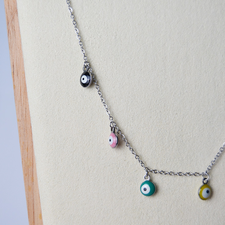 collar plata ojos de colores