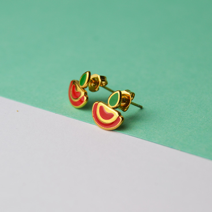 pendientes de boton manzana roja y verde