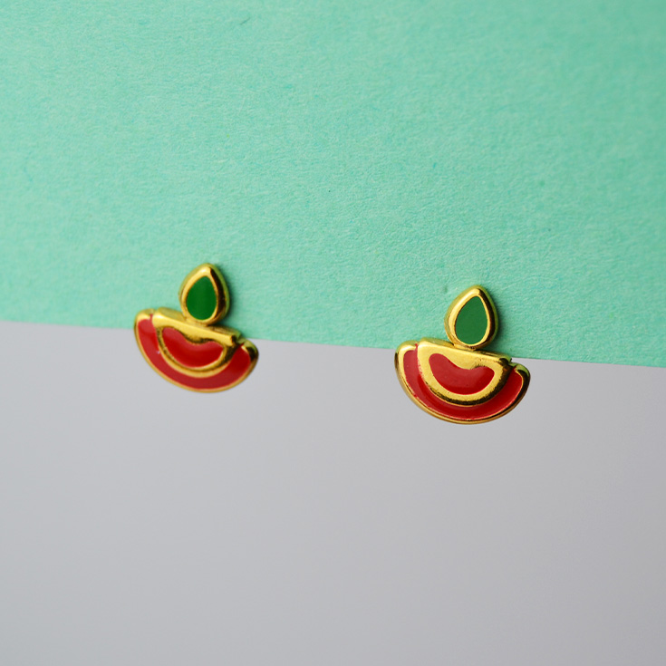 pendientes de boton manzana roja y verde