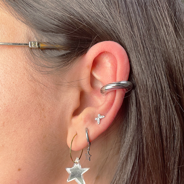 pendiente cuff oreja aro plateado