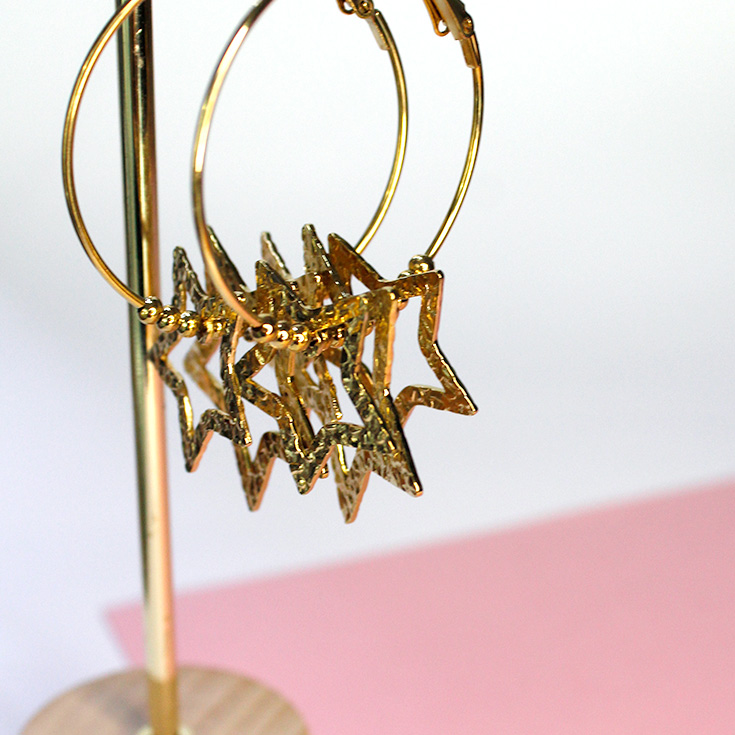 pendientes aro con estrellas dorados