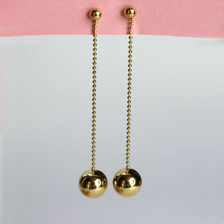 pendientes con caida esferas doradas