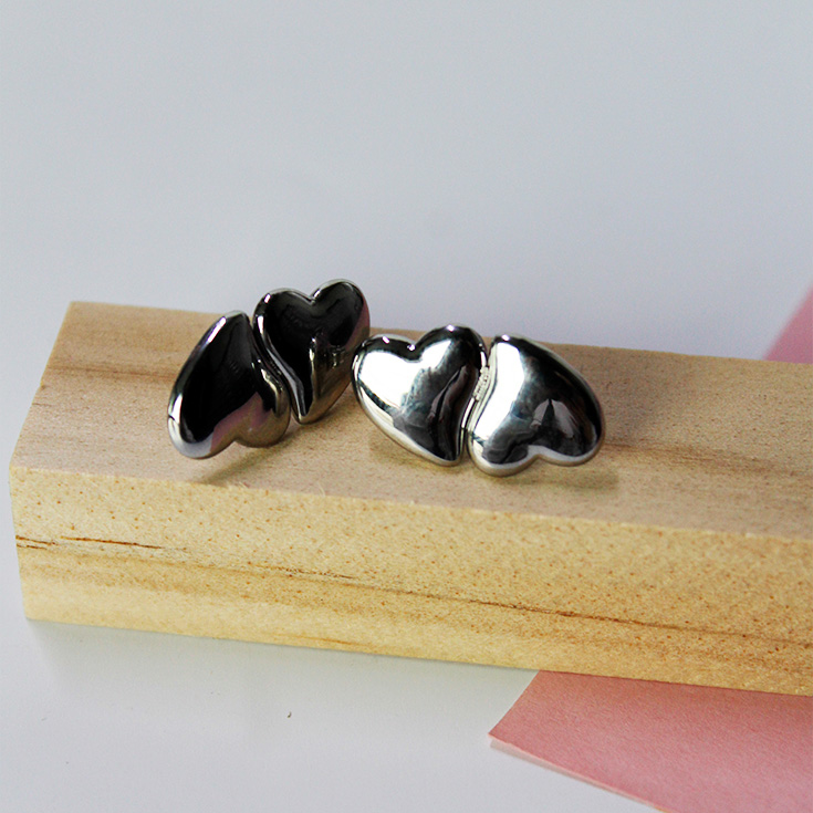 pendientes boton doble corazon plata