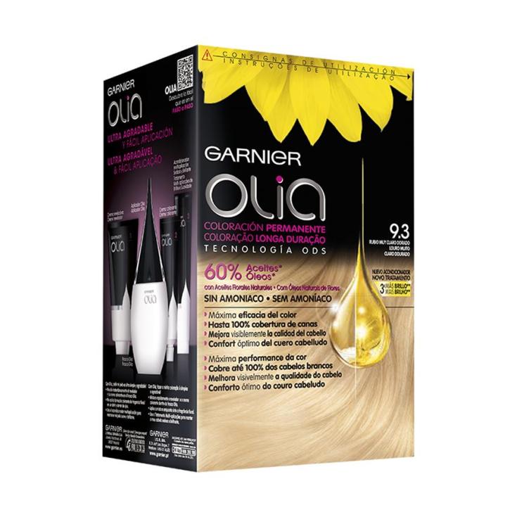 olia tinte coloracion permanente sin amoniaco y con aceites naturales rubio muy claro dorado nº 9.3