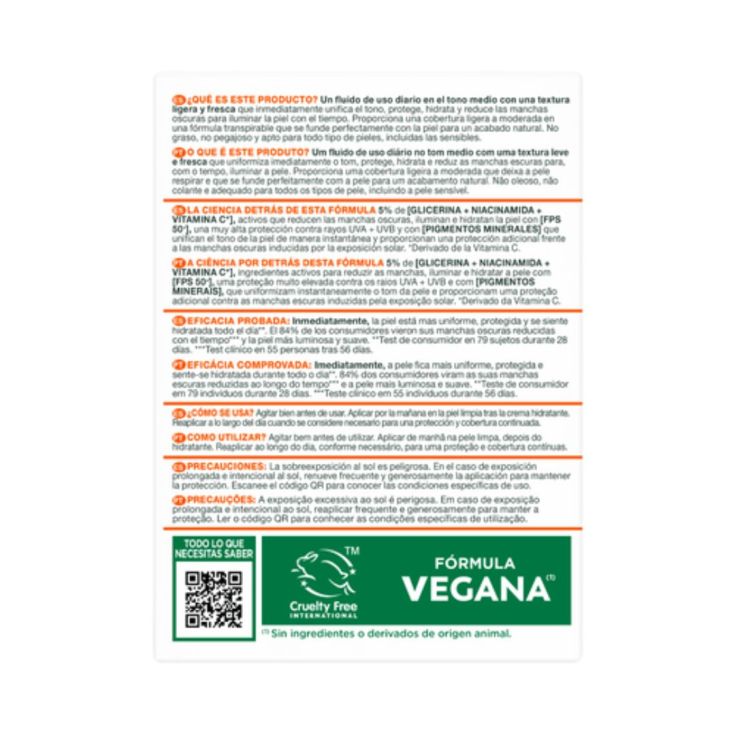 garnier vitamina c fluido con color y spf50 40ml