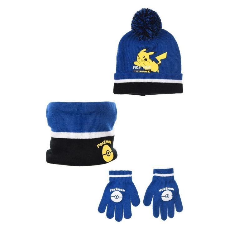 gorro+braga cuello+guantes pokemon azul
