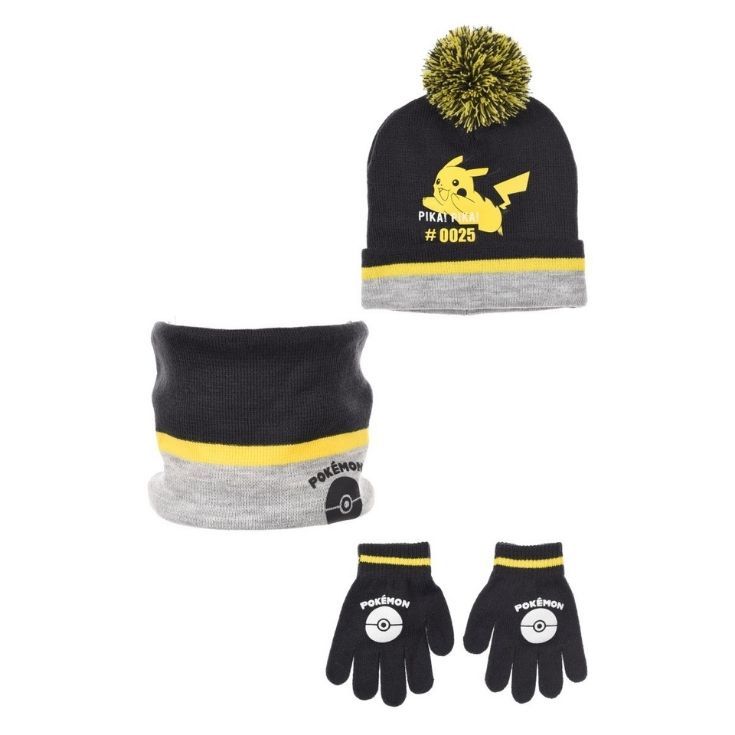 gorro+braga cuello+guantes pokemon gris