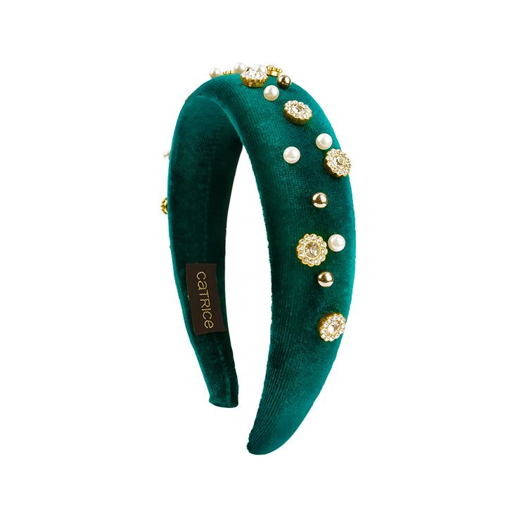 catrice festive treasures diadema terciopelo verde con perlas y brillos