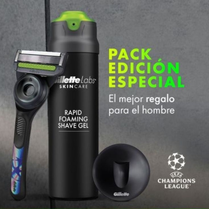 gillette estuche maquinilla labs exfoliante + gel + colgador 