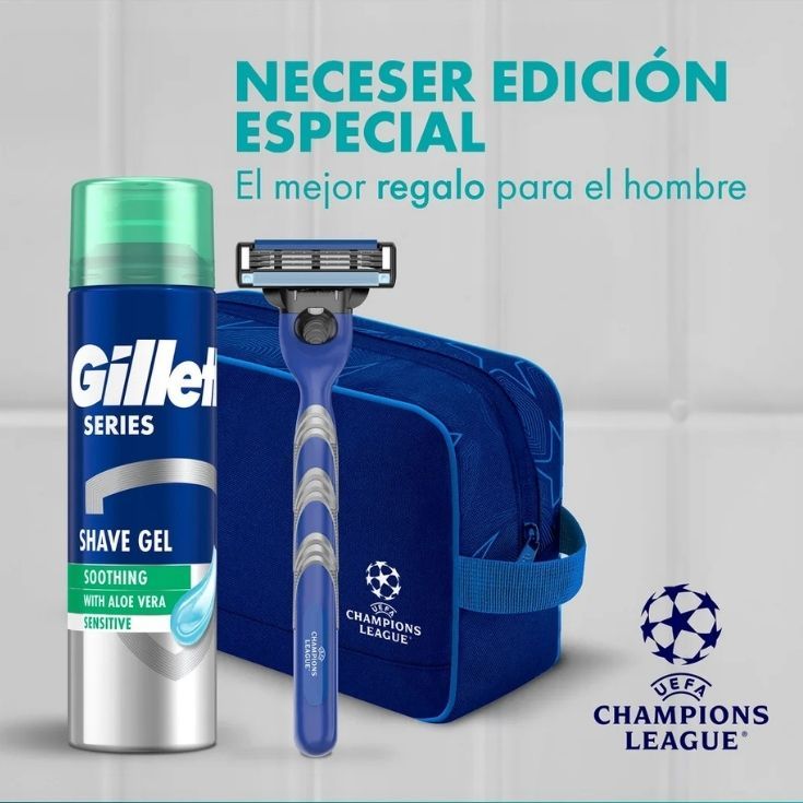 gillette neceser maquinilla mach3 + gel + 4 recambios