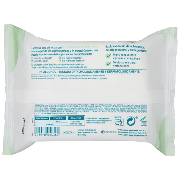 vitesse toallitas desmaquilladoras tri-mineral complex piel mixta 30unidades