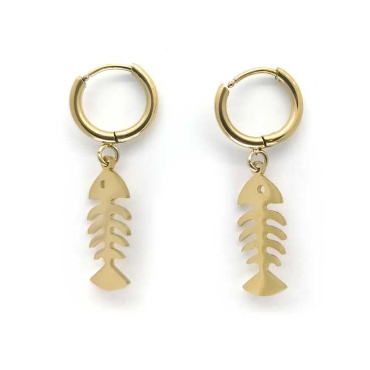 mini pendiente raspa pescado dorados con aro