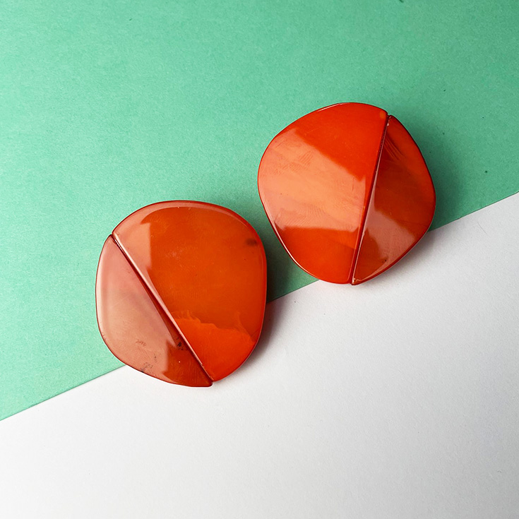 pendientes grandes de boton naranja