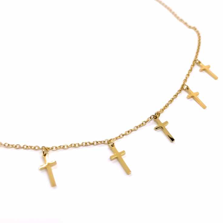 gargantilla tipo choker cruzes doradas