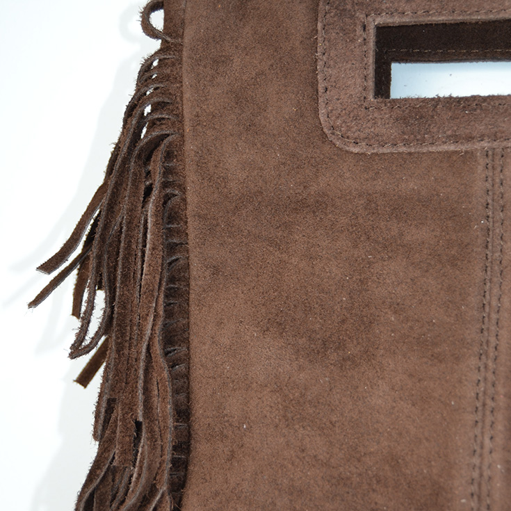 bolso bandolera con flecos piel de serraje marron chocolate