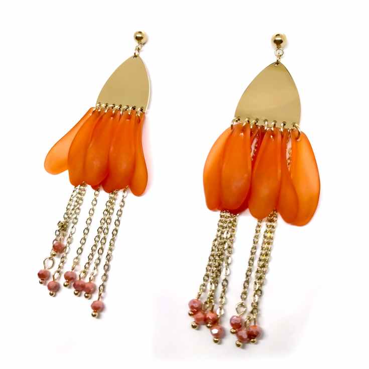 pendientes fantasia largos petalos terracota