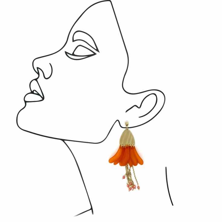 pendientes fantasia largos petalos terracota