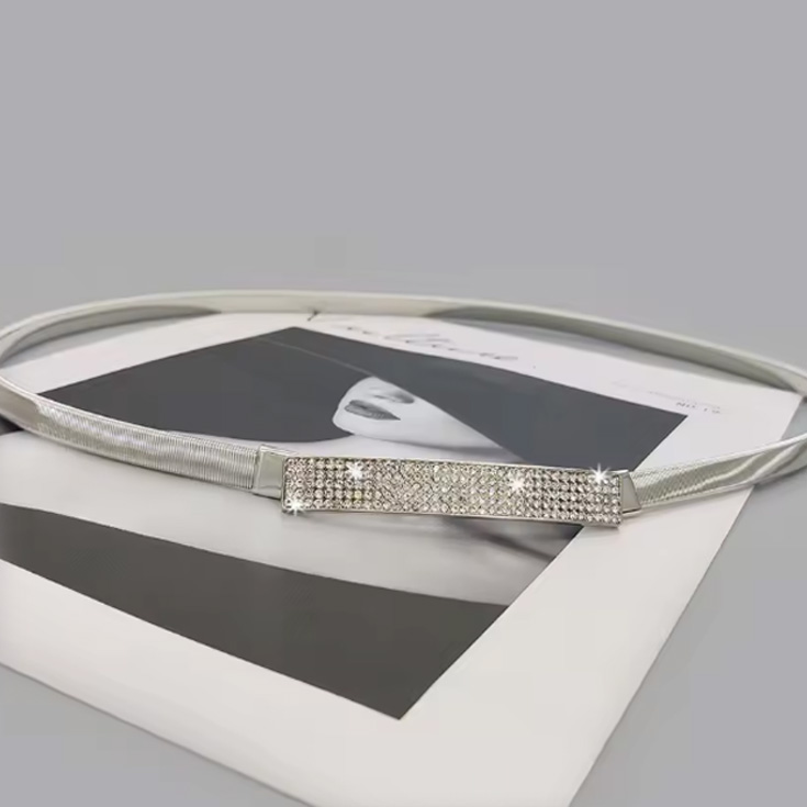 cinturon elastico con strass plateado
