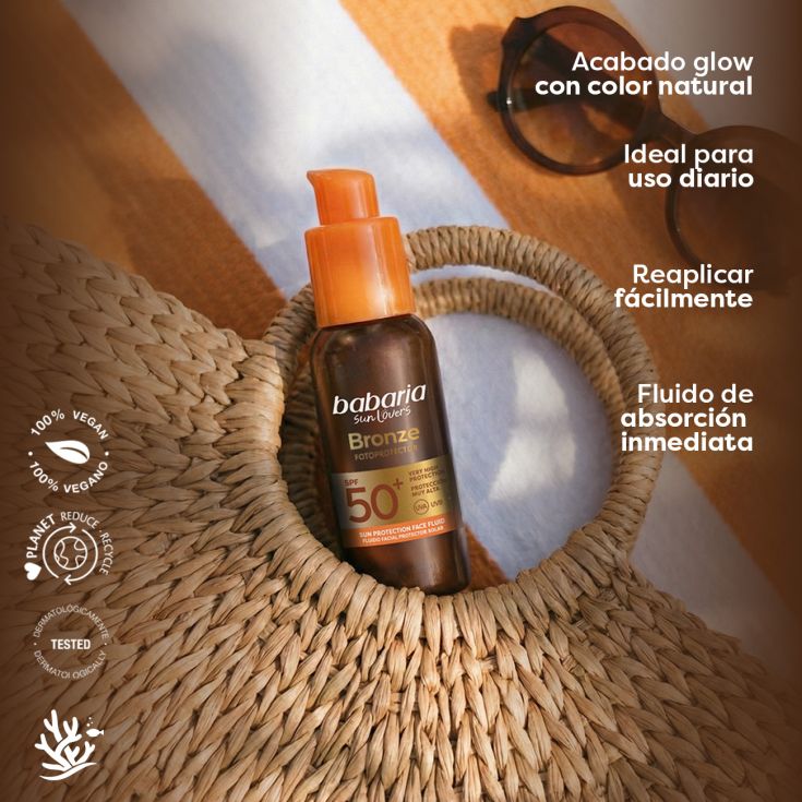 babaria protector solar fluido facial spf50+ bronceador 40 ml
