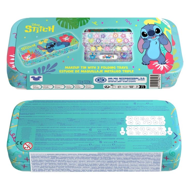 stitch estuche de maquillaje triple metalico