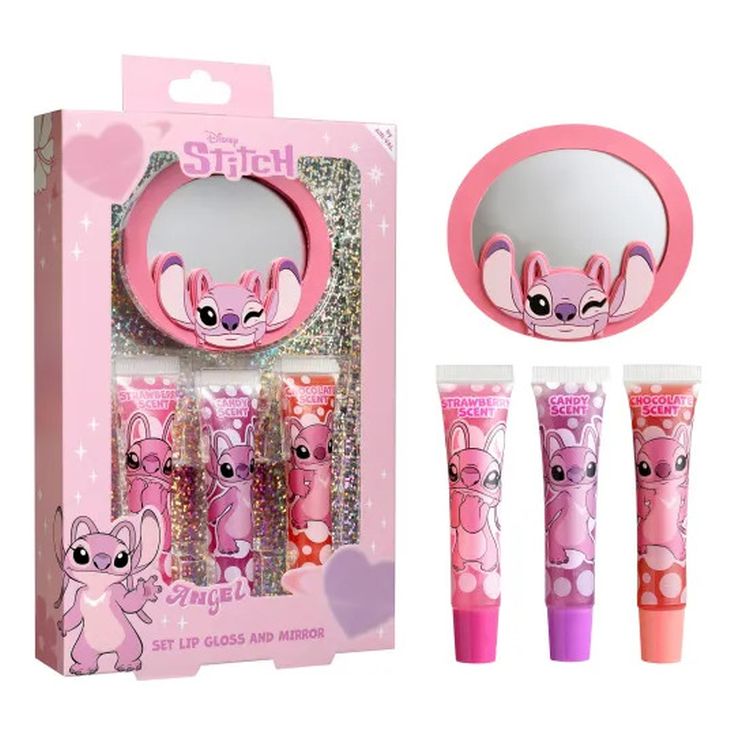 angel set 3 brillos labiales + espejo