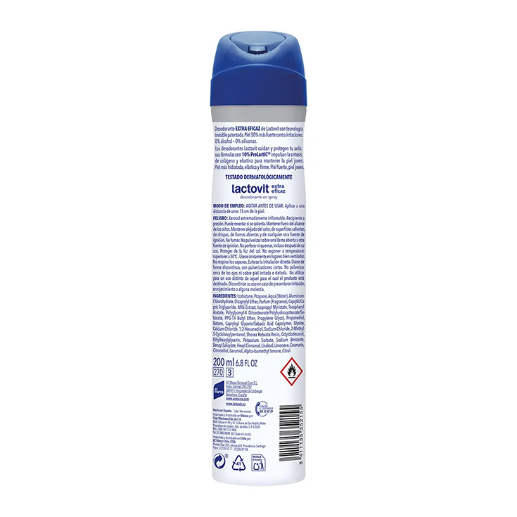 lactovit desodorante extra eficaz 0% alcohol spray 200ml