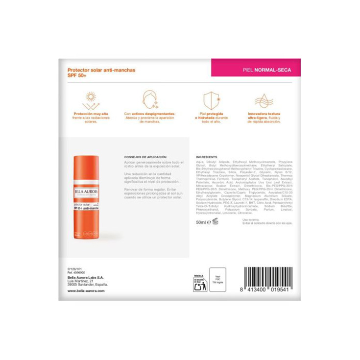 bella aurora solar f-50 fluido piel seca 50ml+ neceser bella aurora solar f-50 fluido piel seca 50ml+ neceser