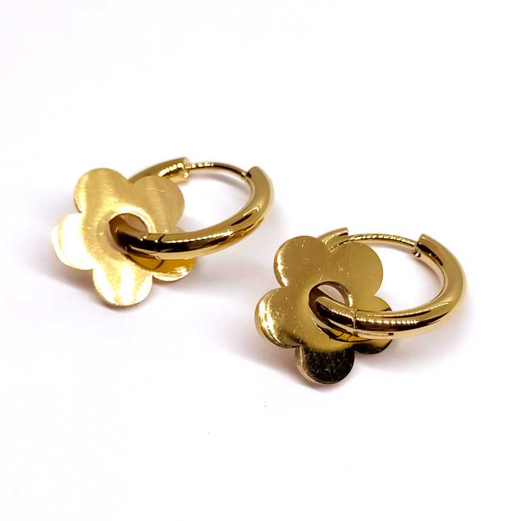pendientes aro con flor dorada minimalista