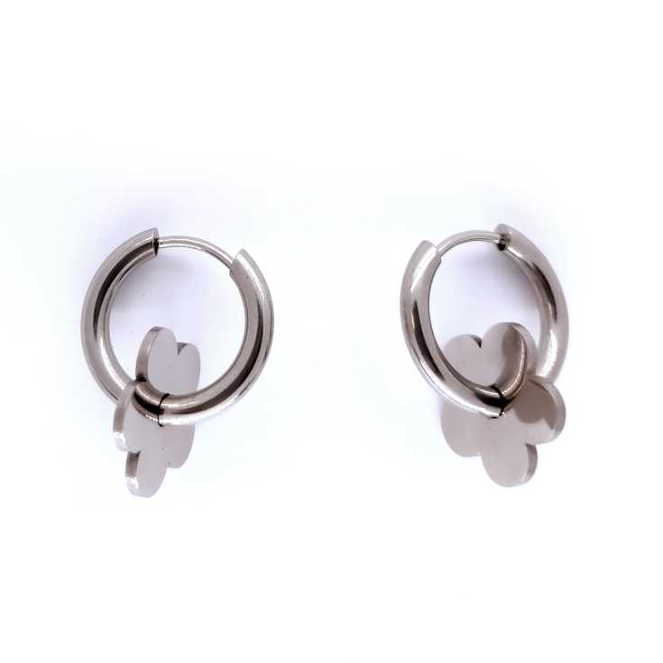 pendientes aro con flor plateada minimalistas