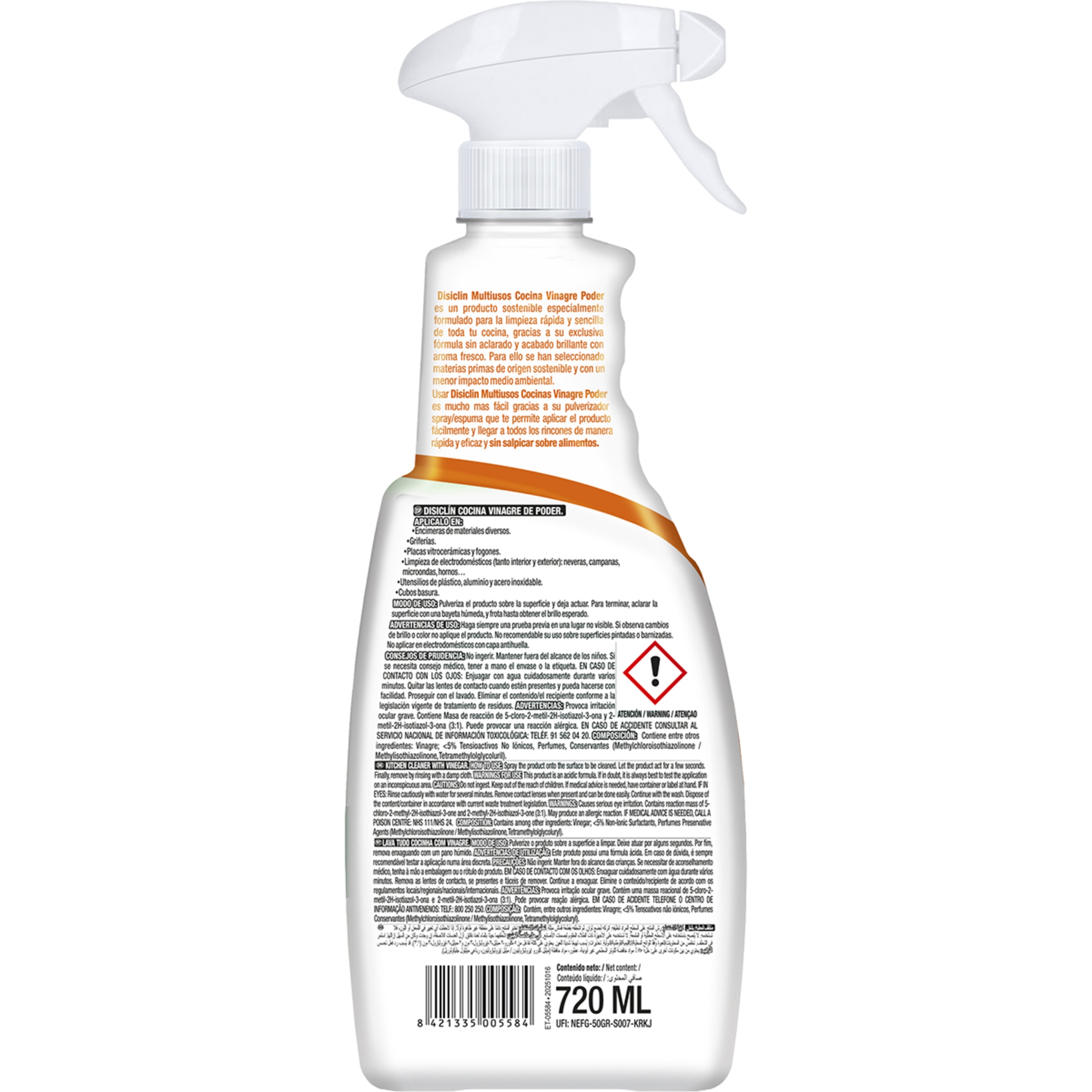 disiclin limpiador multiusos cocinas vinagre conbicarbonato pistola 720ml