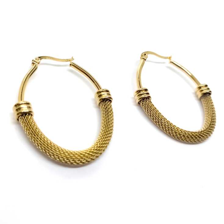 pendientes argollas malla dorados