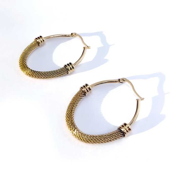 pendientes argollas malla dorados
